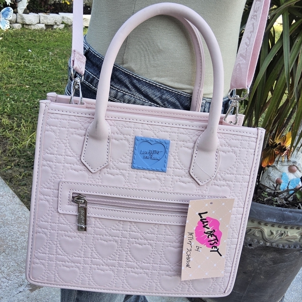 BETSEY JOHNSON BLUSH QUILTED LUV BETSEY MINI TOTE